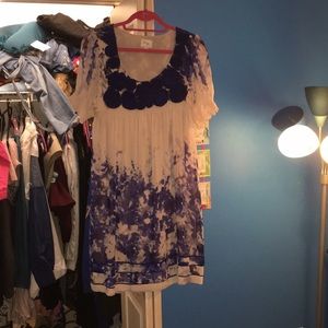 Off- White and blue short  dress with blue flowers